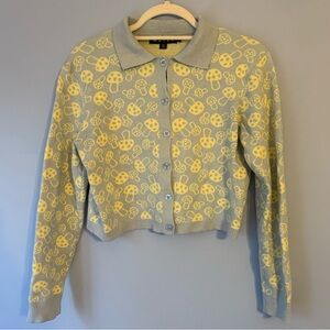 Blue and Yellow Mushroom Patterned Cardigan